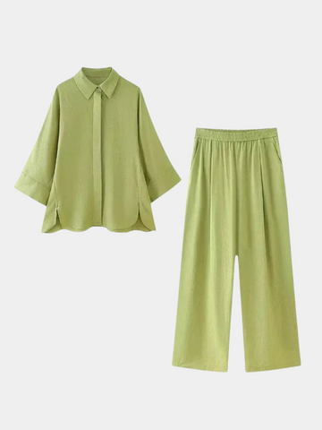 FreshTone™ – Groene Losvallende Set met Blouse