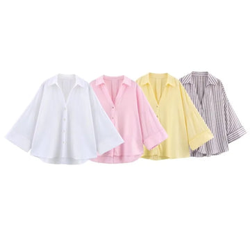 Hip Seam Wide Sleeved Shirt For Women