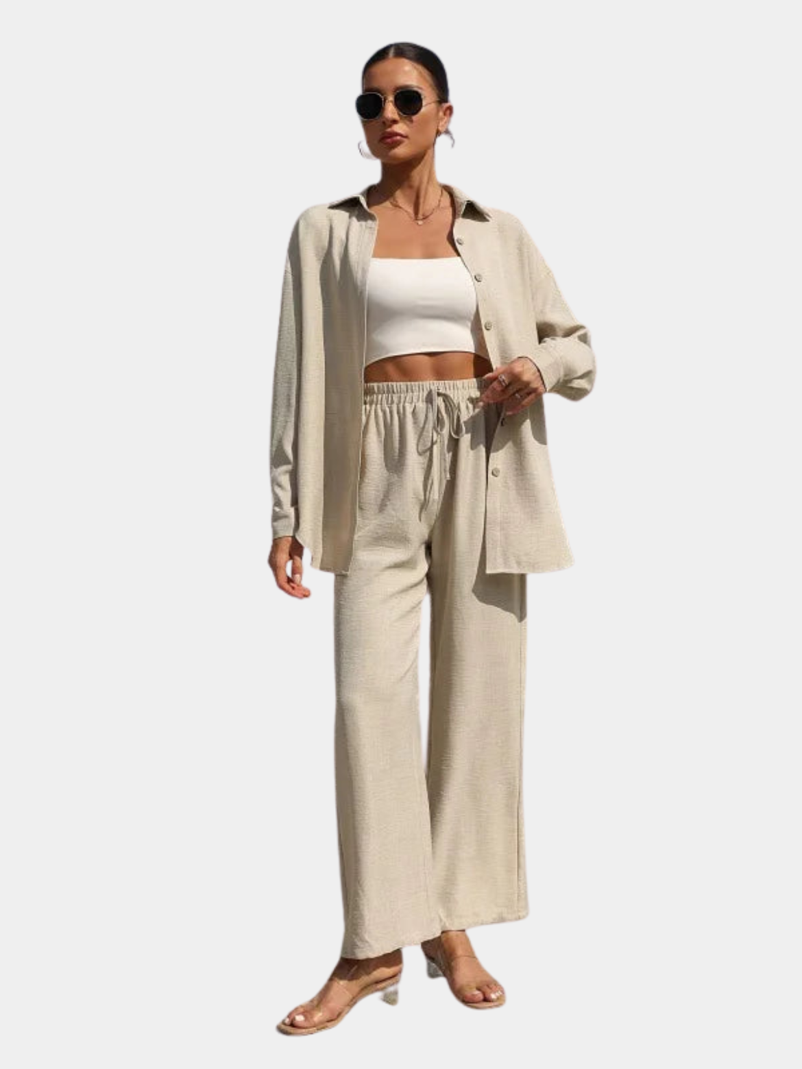 Cardigan Long Sleeve Wide Leg Pants