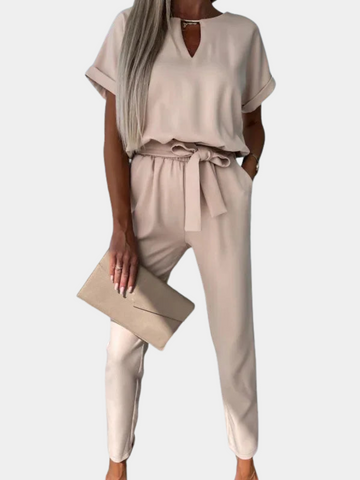Solid Round Neck Pullover & Pants Set