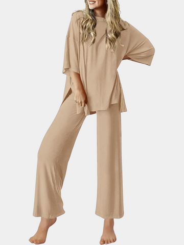 Ekouaer Lounge Sets for Women Short Sleeve Tops and Long Pants
